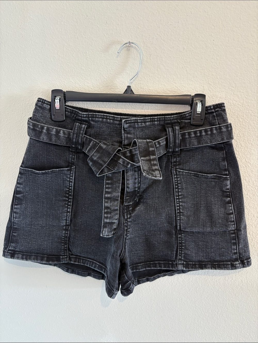 Indigo Rein washed black denim shorts with detachable belt